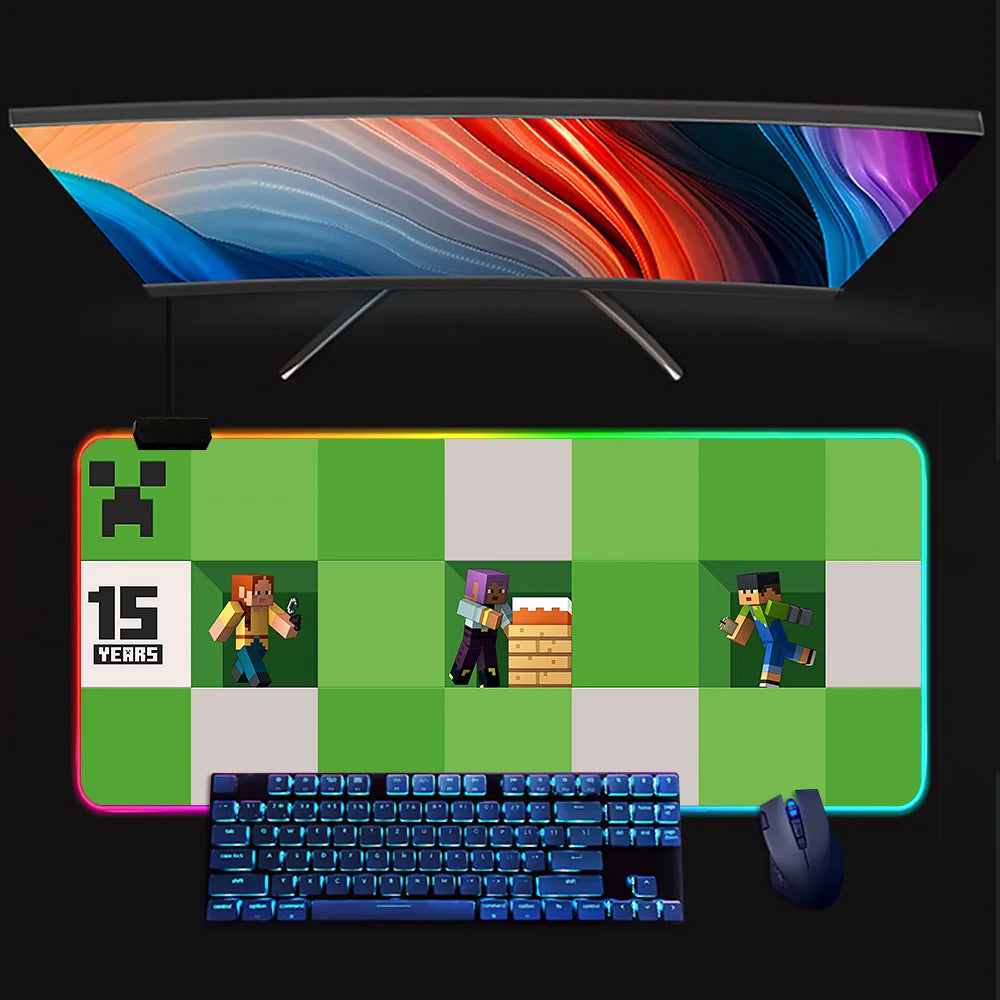 Tapis de Souris Gamer LED Minecraft – RGB Antidérapant, Grand Format