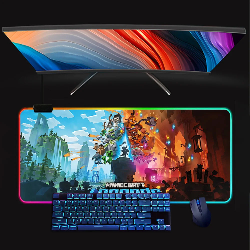Tapis de Souris Gamer LED Minecraft – RGB Antidérapant, Grand Format