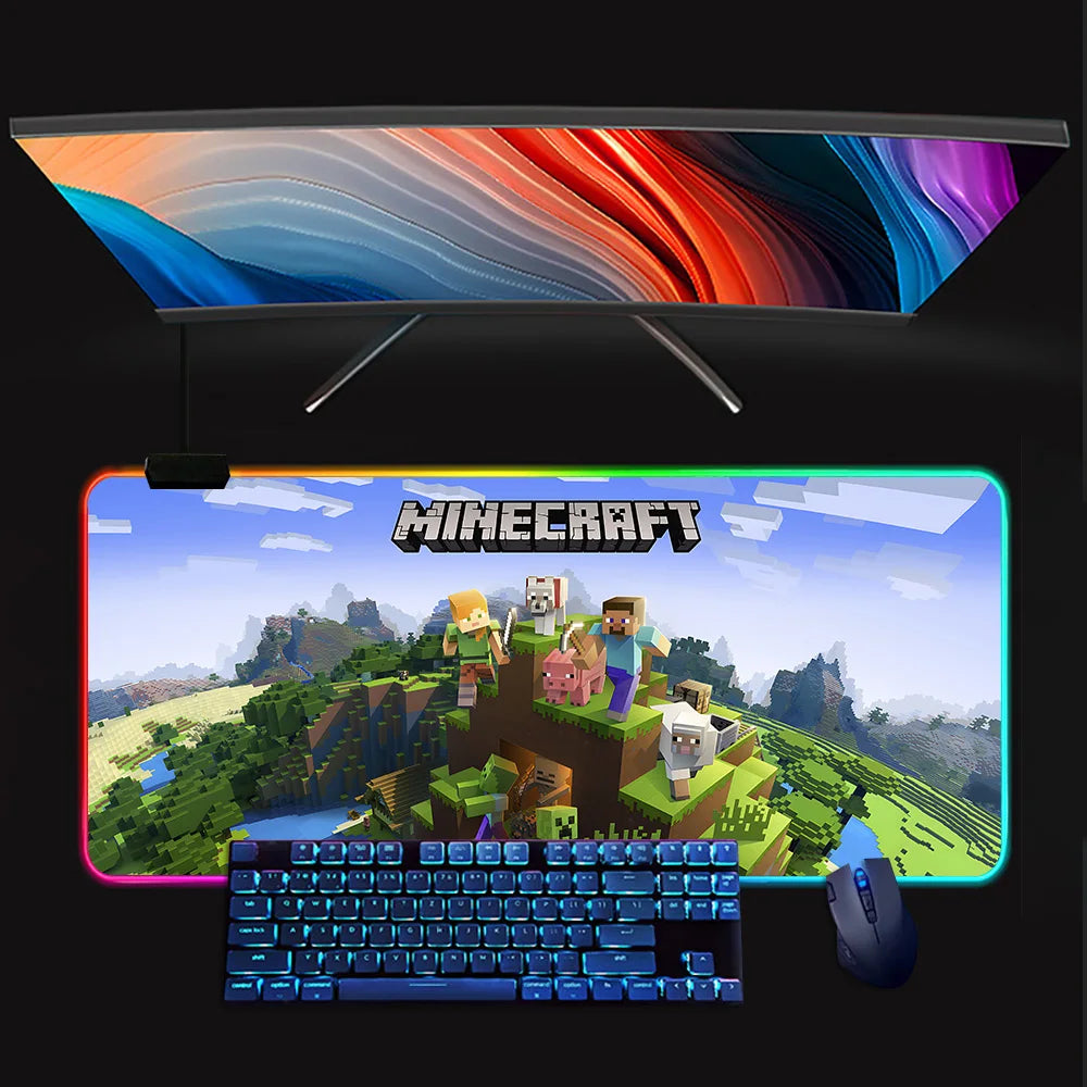 Tapis de Souris Gamer LED Minecraft – RGB Antidérapant, Grand Format