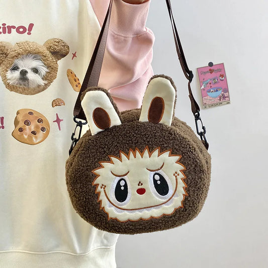 Sac bandoulière Labubu en peluche – Marron