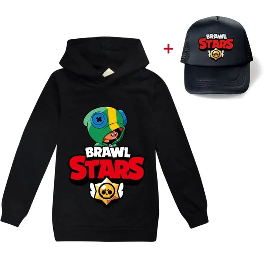 Ensemble Sweat à Capuche 3D Enfant +casquette - Noir/noir