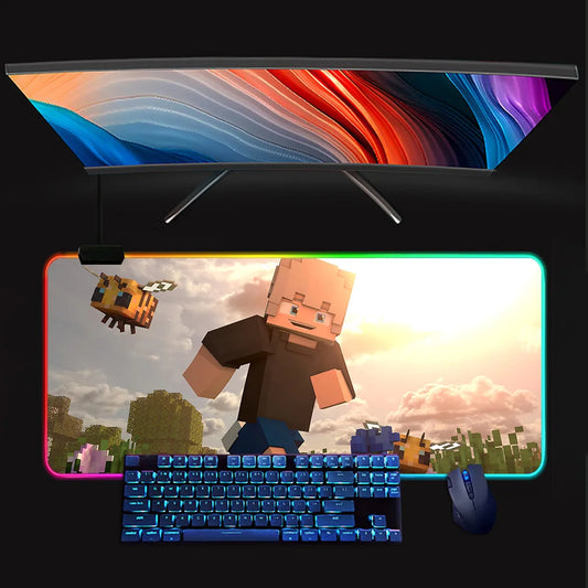 Tapis de Souris Gamer LED Minecraft – RGB Antidérapant, Grand Format
